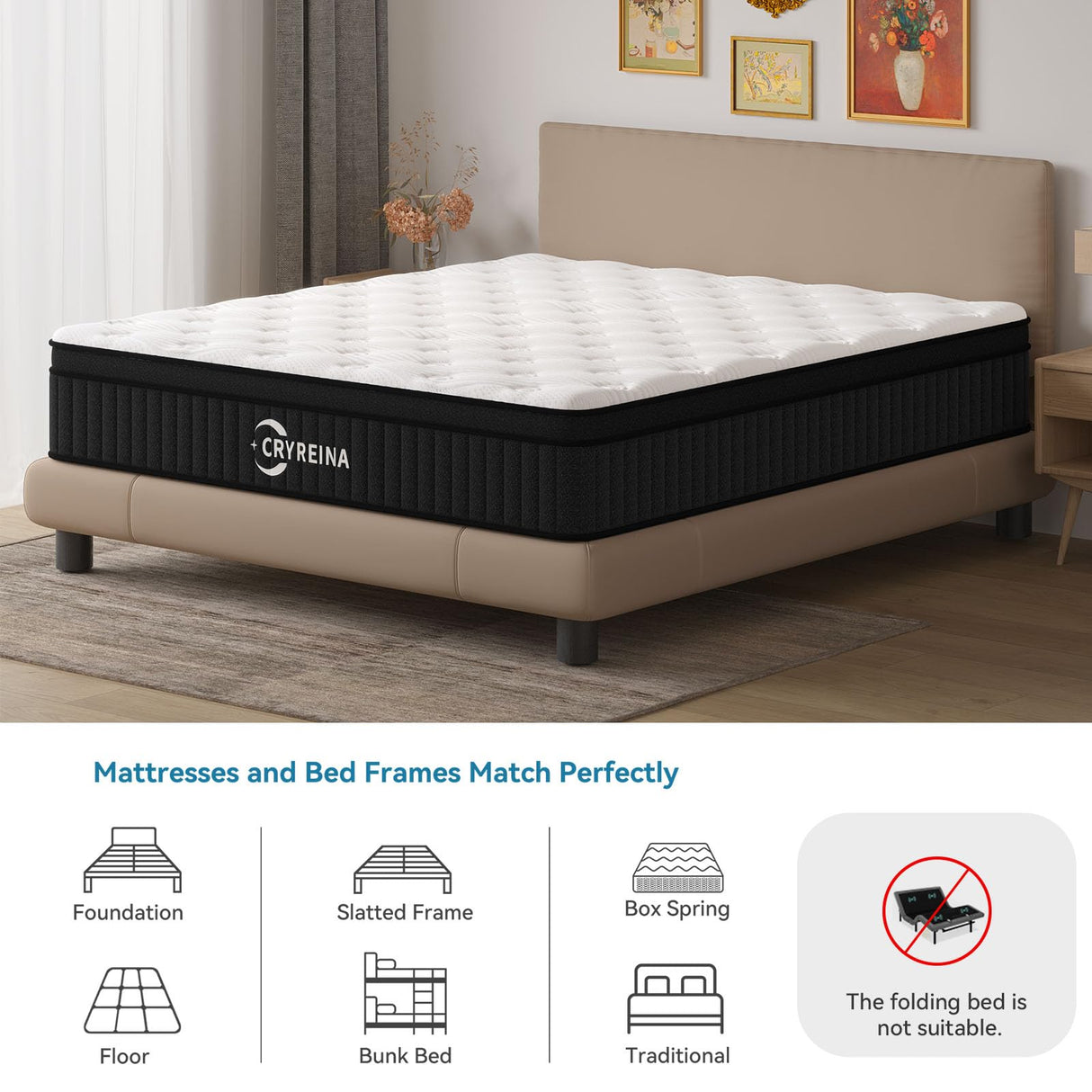 CRYREINA Full Mattress, 12 Inch Full Size Mattresses, Hybrid Pocketed Coil Mattress in a Box, Medium Firm, 100 Nights Trial CRYREINA