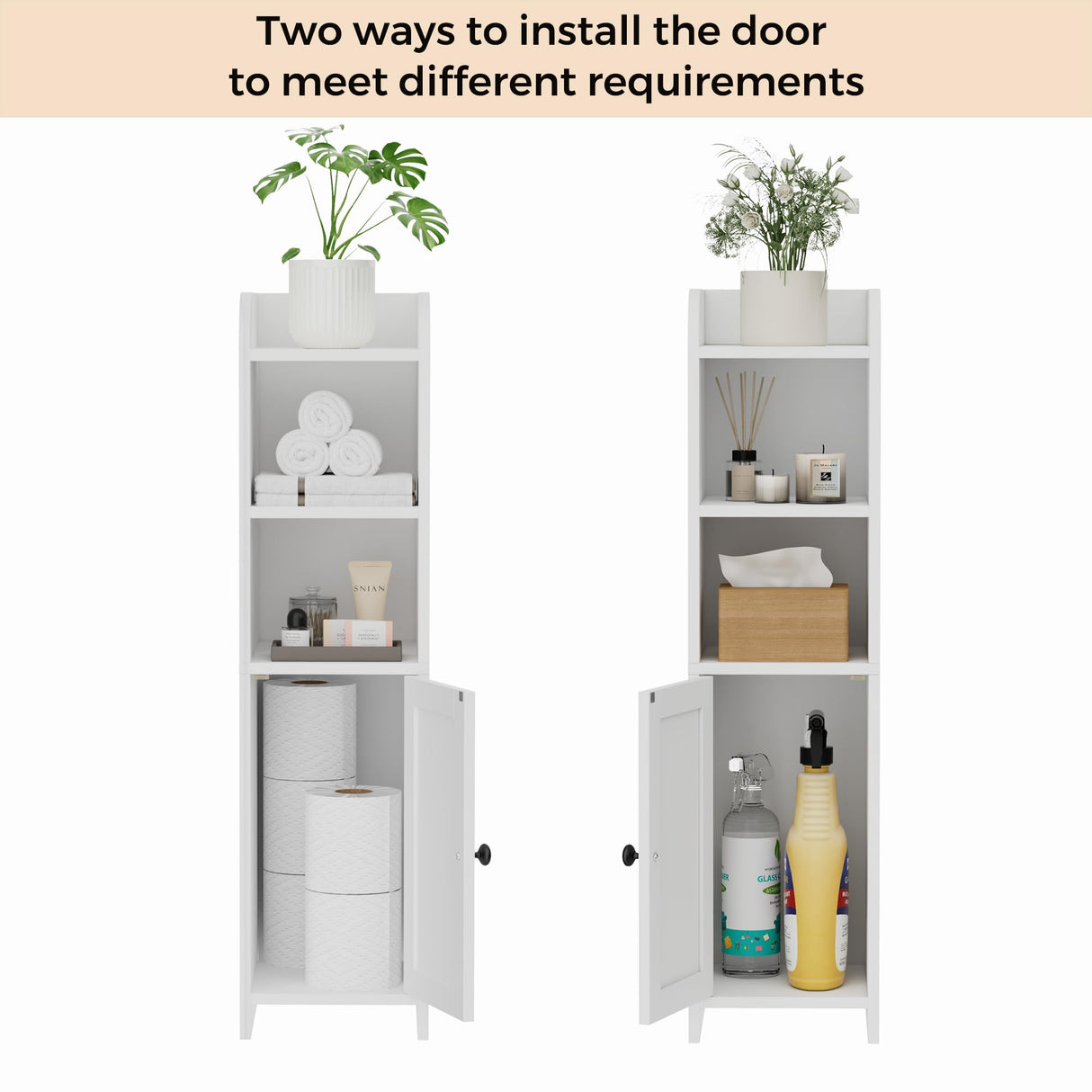 Homhedy Small Bathroom Storage Corner Floor Cabinet with Door and Shelves, Beside The Toilet Paper Stand for Skinny, Narrow Toilet Paper Cabinet, 9.8" D x 7.9" W x 31" H, White Homhedy