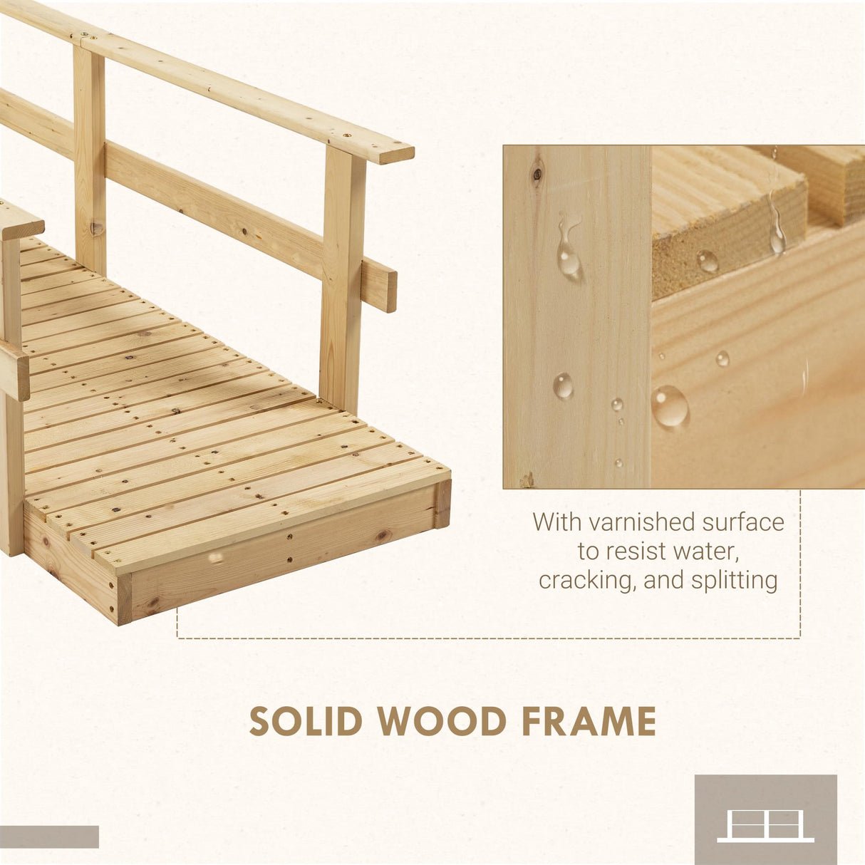 Outsunny 7' Wooden Garden Bridge with Safety Rails, Outdoor Footbridge for Ponds, Creeks, Backyard, Natural Outsunny