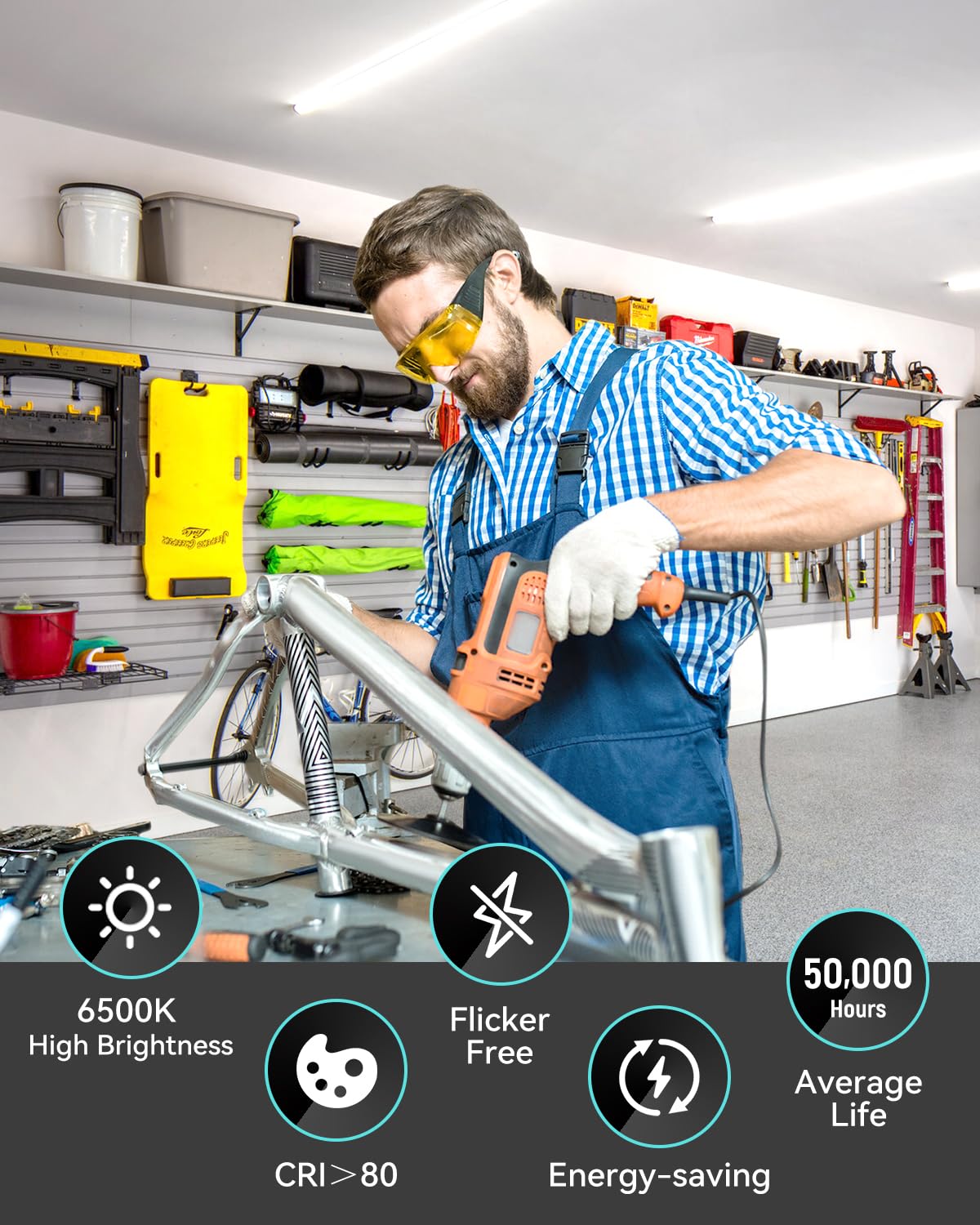 SUNLINKCO (6 Pack) 4FT T5 LED Integrated Fixture, 6500K,20W,2300LM(Super Bright White) Linkable LED Shop Light,Garage Ceiling and Cabinet Light,Strip Light,Corded Electric with ON/Off Switch SUNLINKCO