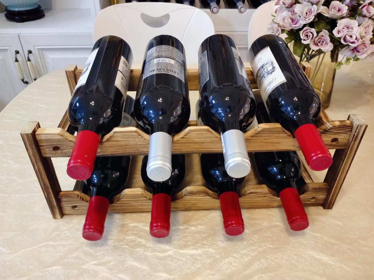 LoongZDD Easy-Install & Standalone 8-Bottle Wine Rack - Premium Carbonized Pine Wood, Two-Tier Design for Countertop, Home Kitchen Pantry, Versatile Wine Storage Solution LoongZDD