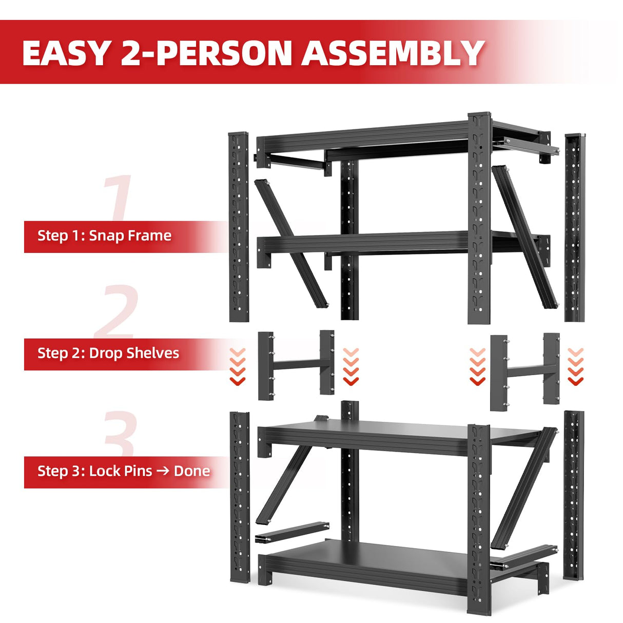 Welfiya 60" W Garage Shelving,4-Tier Heavy Duty Storage Shelves Unit with Adjustable Metal Shelf for Warehouse,Basement,Workshop,4500LBS,60" W x 20" D x 79" H,Black Welfiya