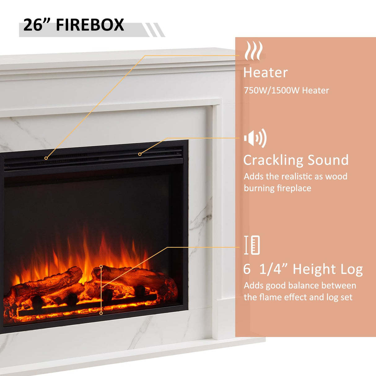 LegendFlame Fireplace Suite Cathrine, 47 Inch Mantel Surround, Cream White with Snow White Marble Finish, with 26 Inch Electric Fireplace Insert, 750W/1500W Heater, Weekly Timer, Remote Control Legend Flame