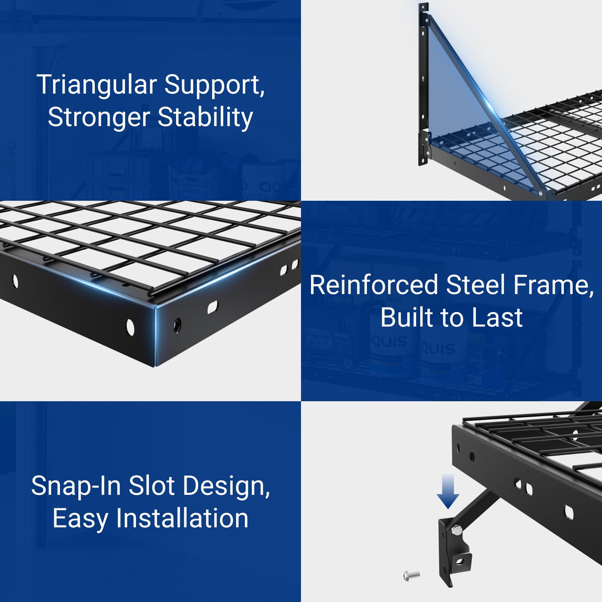FLEXIMOUNTS 2-Pack 2x4ft Garage Wall Shelving - Heavy Duty Garage Storage Rack, 440 lbs Load Capacity with Brace Guardrail, Organization System for Tools, Heavy Bins, Sports Equipment, Utility Room FLEXIMOUNTS
