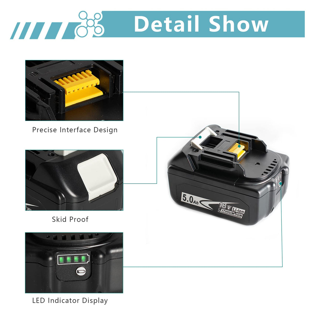 2Packs Upgraded 5.0Ah 18V BL1850B with LED Replacement Lithium-ion Battery Compatible with Makita 18 Volt Battery for Compatible Makita 18V Lithium-Ion Cordless Power Tools Bdreer