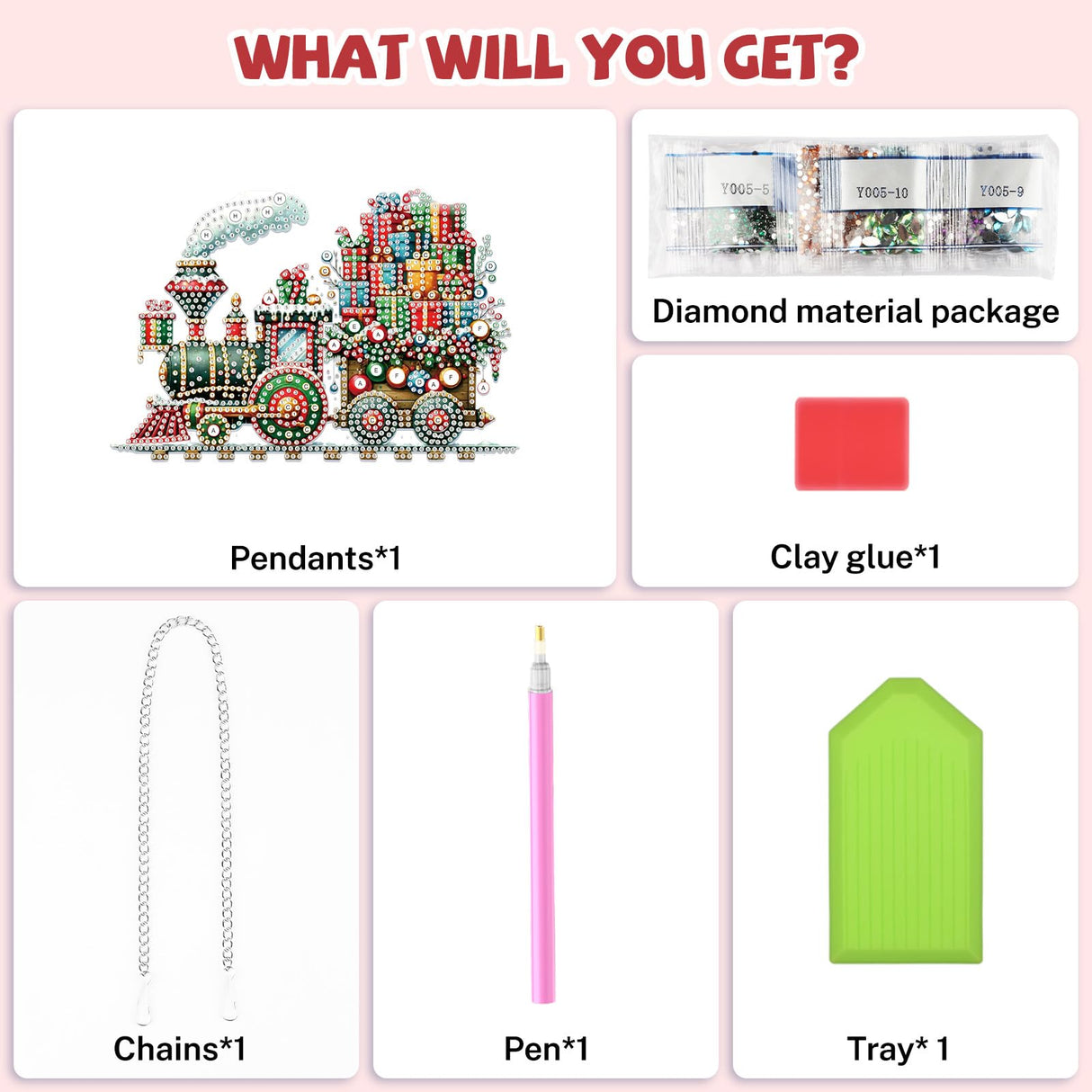 Bowetile Christmas Train Diamond Art Hanging Kits for Adults Kids, Diamond Art Suncatchers, 5D Special Shape Diamond Painting Pendant Window Ornament Christmas Gifts for Home Door Wall Decor Bowetile