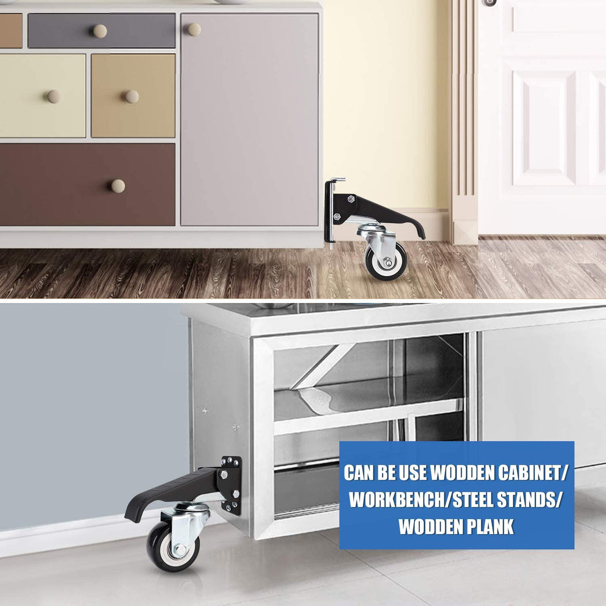 DOZAWA Retractable Workbench Casters with Quick-Release Caster Plate Set (4PK) 700lb Load Capacity, 2 Mounting Options DOZAWA