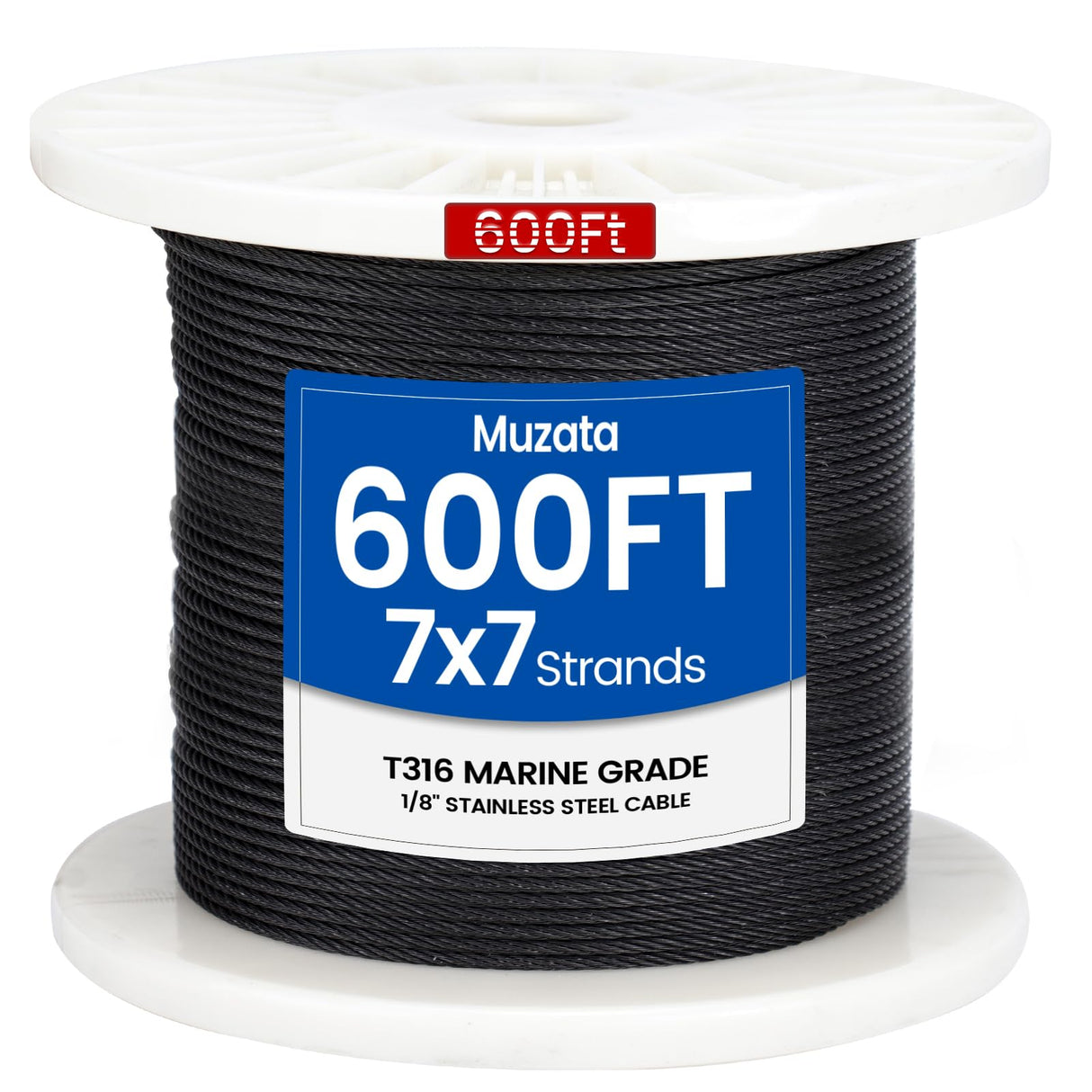 Muzata 600 ft 1/8" Black Stainless Steel Cable Railing System Hardware T316 Stainless Steel Wire Rope 7x7 Strands 1800 lb Breaking Strength Black Cable Railing Kit for Indoor Outdoor WR19 Muzata