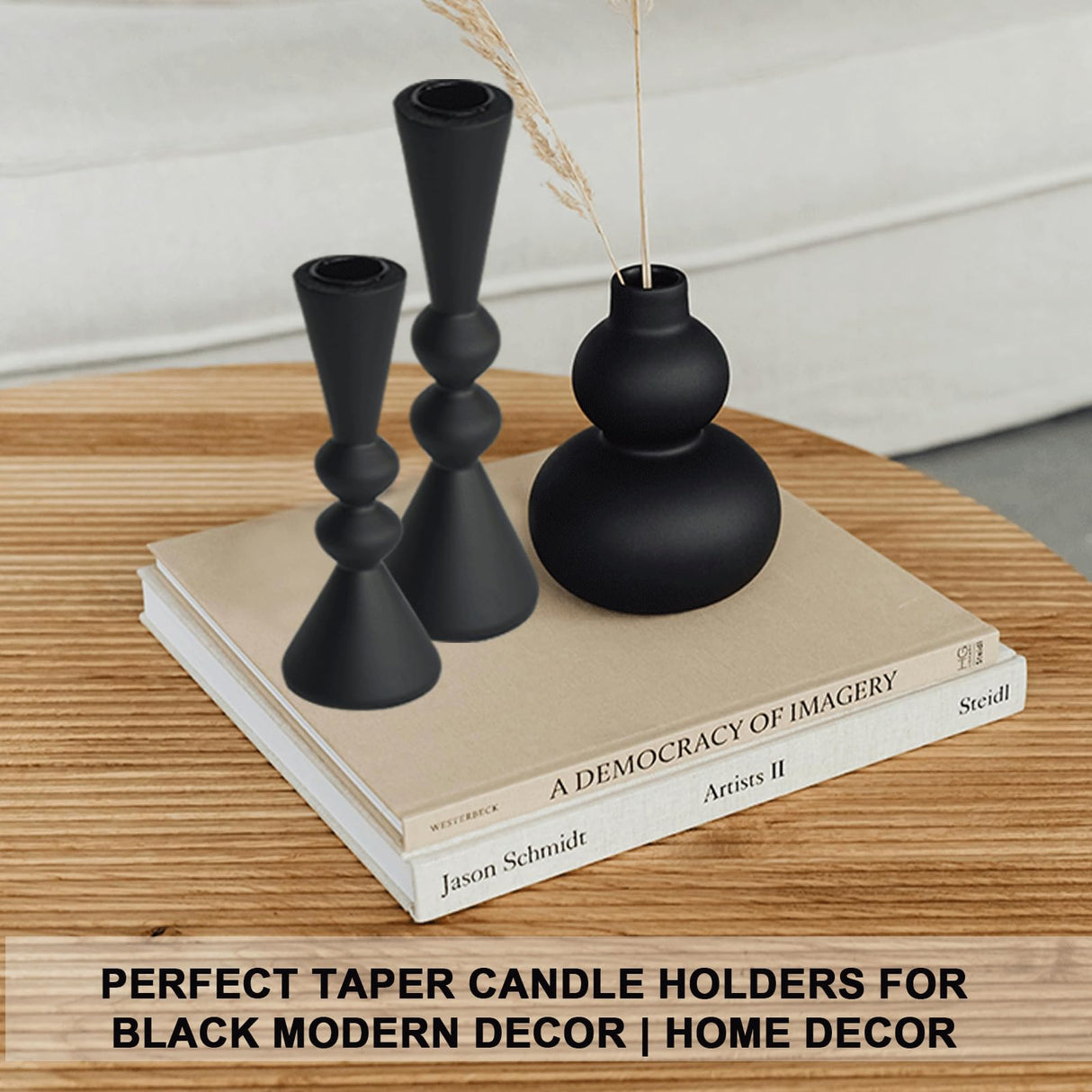 SDALI HOME 2 Candle Holder Black Candlestick Holders-Taper Candle Holders for Candlesticks Set of 2,Double Modern Wooden Small Candle Sticks Candle Holder for Decor(7.5"/6" H) SDALI HOME