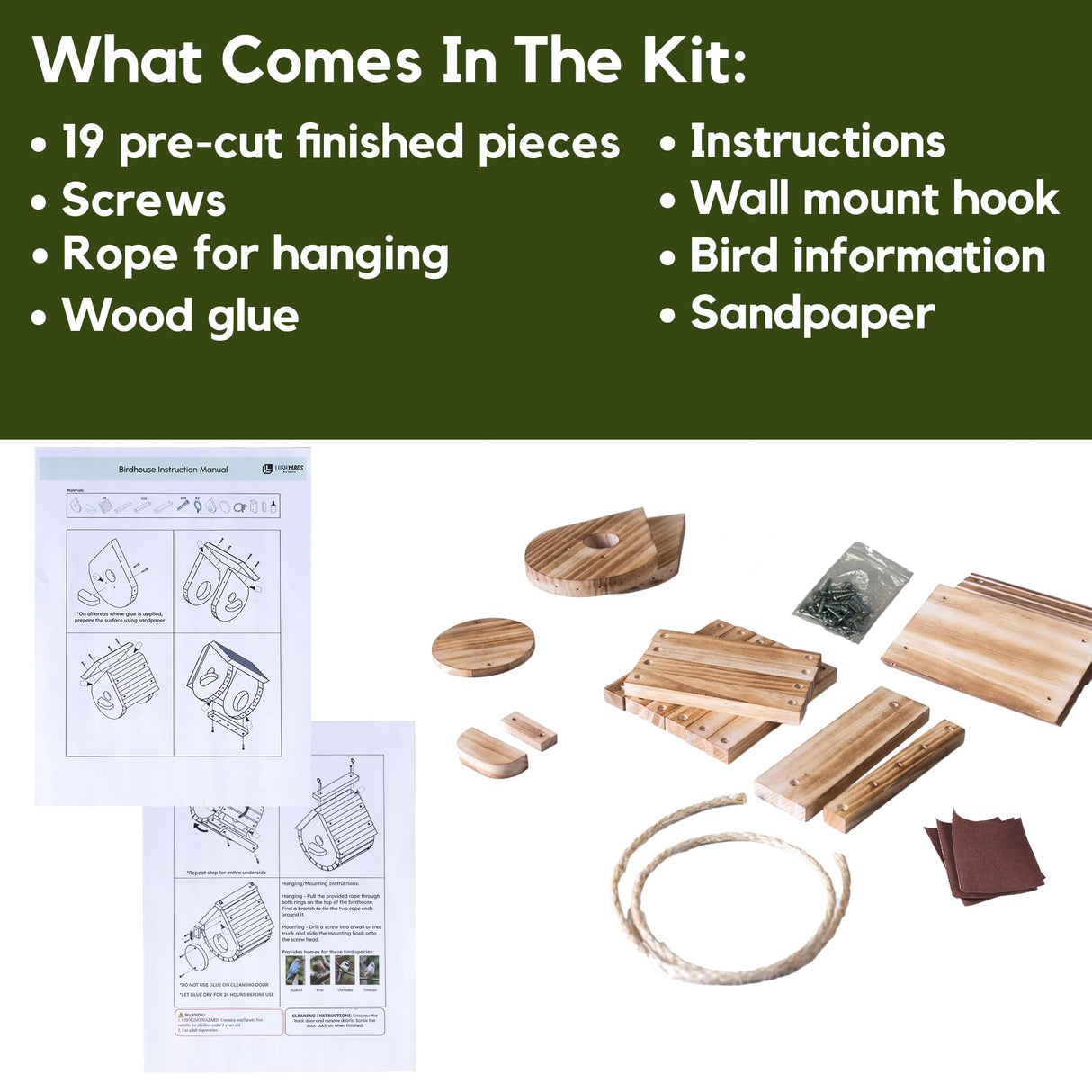 LushYards DIY Wooden Bird Houses for Outside | Hanging Bird House Kit for Adult | Build it Yourself Birdhouse | Build Your Own Birdhouse Building Kits for Adults | Wood Craft Kits for Adults to Build Generic