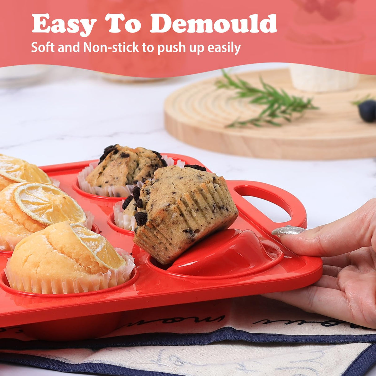 Foepoge 2 Pack Silicone Muffin Pan with Metal Frame, Non-stick Regular Silicone Cupcake Pan with Handles 12 Cup, Silicon Muffin Tin Tray for baking, egg bites, Cupcake Mold, BPA Free Red Foepoge