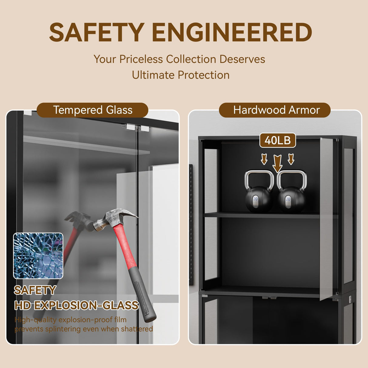 Ceruvia Glass Display Cabinet with 3CCT Motion Sensor Light, 4-Tier Curio Case for Collectibles, Storage Shelf with Glass Doors, Bookcase, Showcase, Black Ceruvia