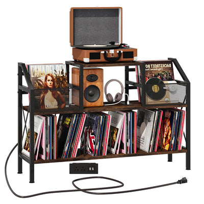 Homeiju Record Player Stand Holds up to 500 Albums,Turntable Stand with Vinyl Record Player Storage Cabinet,Large Record Player Table Vinyl Album Storage(Patent Pending)