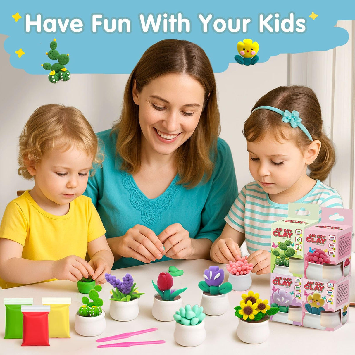 Air Dry Clay for Kids - 12 Plants DIY Modeling Clay Kit with Sculpting Tools & STEM Tutorials - Ultra Light, Soft, Safe - Back to School Classroom Supplies, Home Party, Birthday Gifts for Ages 3-12+ DMTXCRP