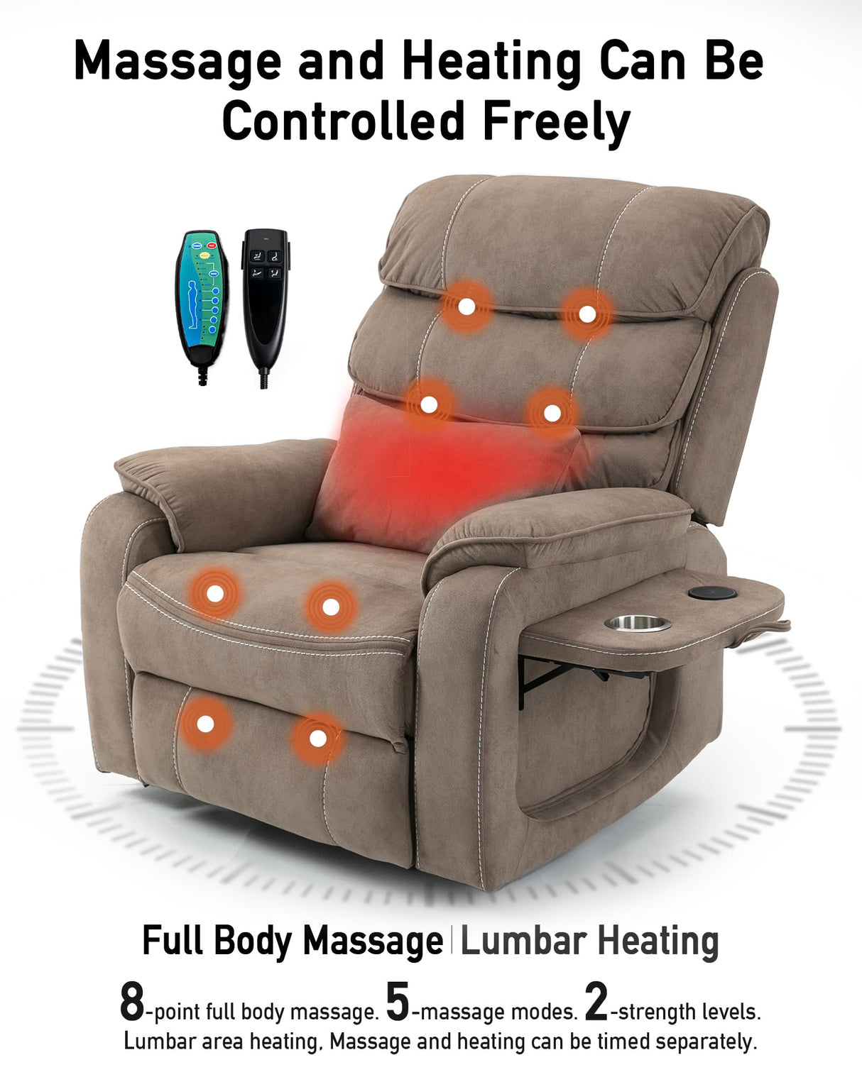 Power Lift Lazy Boy Recliner Chair, 2 Motor Flat Recliner, Nursing Lift Chair with Massage and Lumbar Heating, Adult Power Recliner with Side Pockets, Folding Table, Remote Control HBUI