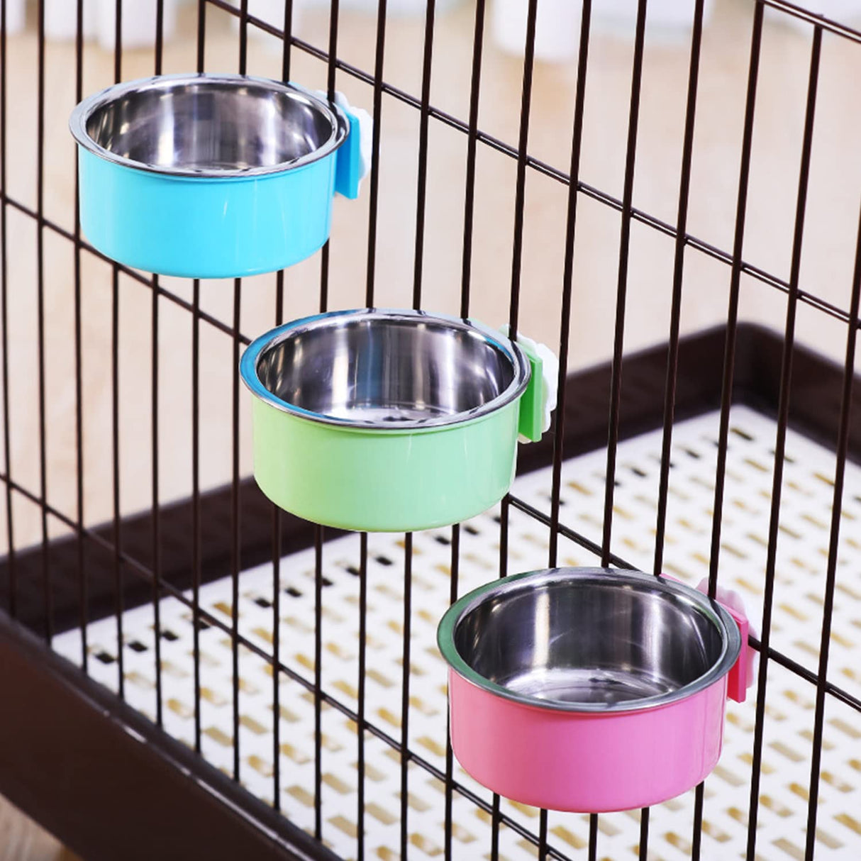 QIYADIN Dog Crate Bowl, Hanging Stainless Steel Removable Pet Crate Water & Food Bowls, Pet Cage Feeder Container Coop Cup for Cat Puppy Birds Rats Guinea Pigs Rabbit Hamster (2PCS) QIYADIN