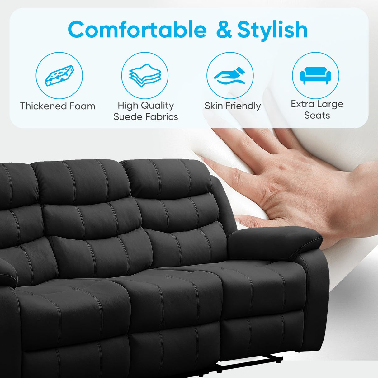 Mjkone Recliner Home Theater Seating, 3 Seater Reclining Couch Sofa & Loveseat & Chair Sets, 6 Seat Manual Control Reclining Living Room Set, Double Love Seat Recliner Sofa Couch Set, Dark Grey Mjkone