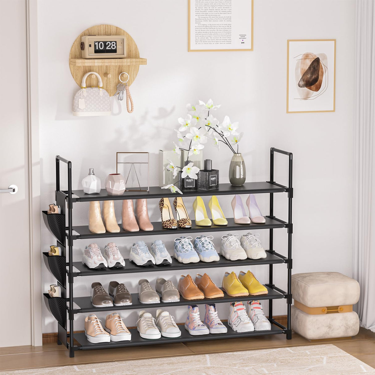 OYREL Shoe Rack 5 Tier Shoe Organizer Shoe Storage 20-25 Pairs Shoe Rack for Closet Shoe Rack Organizer Entryway Shoe Holder Space Saving Shoe Shelf Shoe Stand Large Tall Shoe Tower Garage Door OYREL