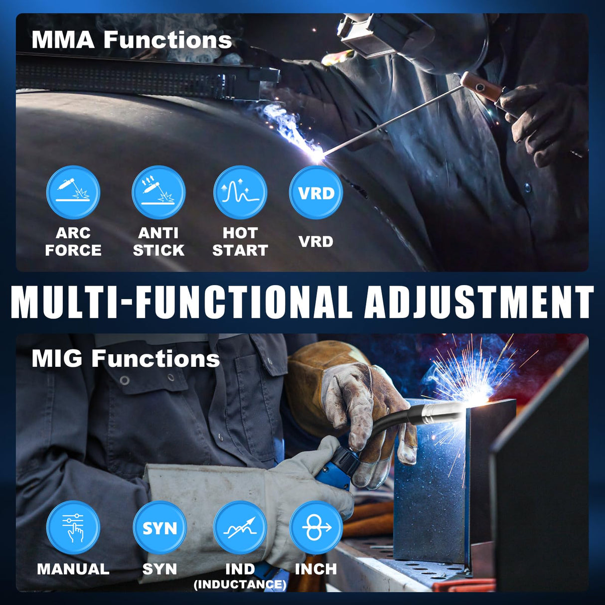 AZZUNO 200A MIG Welder,110V/220V Dual Voltage multiprocess welder,Gas Gasless MIG Welding Machine,4 in 1 Flux MIG/Solid Wire/Lift TIG/Stick ARC Welder (Grey) AZZUNO