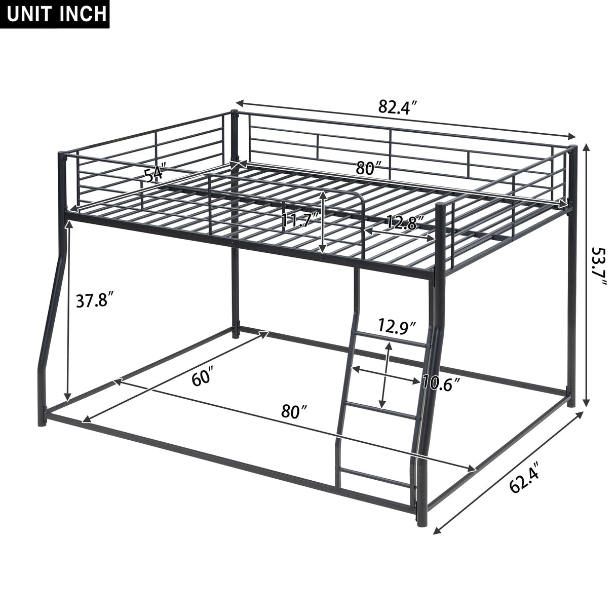 Harper & Bright Designs Metal Bunk Bed Full XL Over Queen Size with Ladder and High Guardrail, Metal Bunk Bed, Storage Space, Noise Free, Black Harper & Bright Designs
