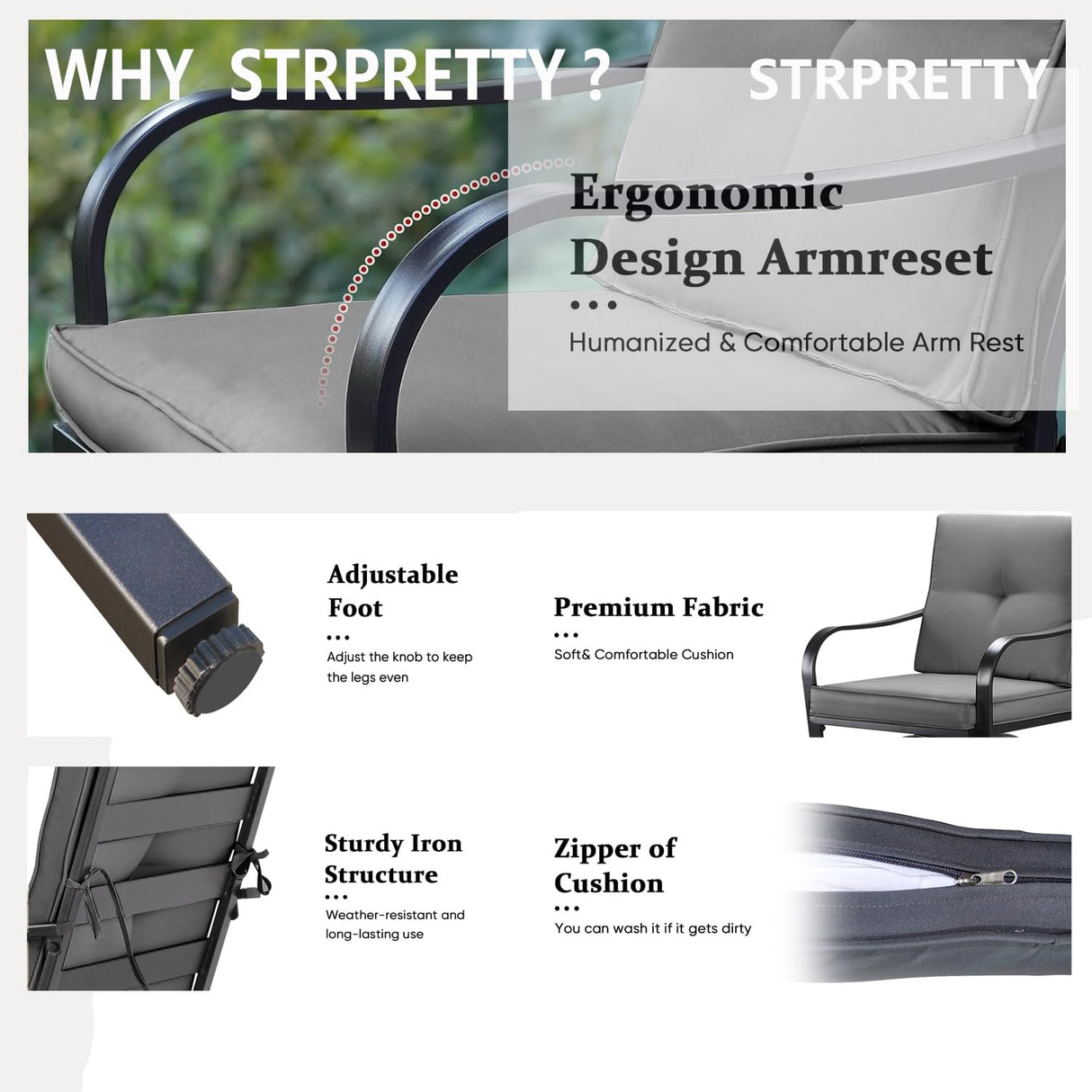 STRPRETTY BASIC Patio Swivel Bar Stools Set of 2, Outdoor Bar Height Patio Swivel Chairs with Cushion for Garden Balcony Backyard (Grey) STRPRETTY BASIC