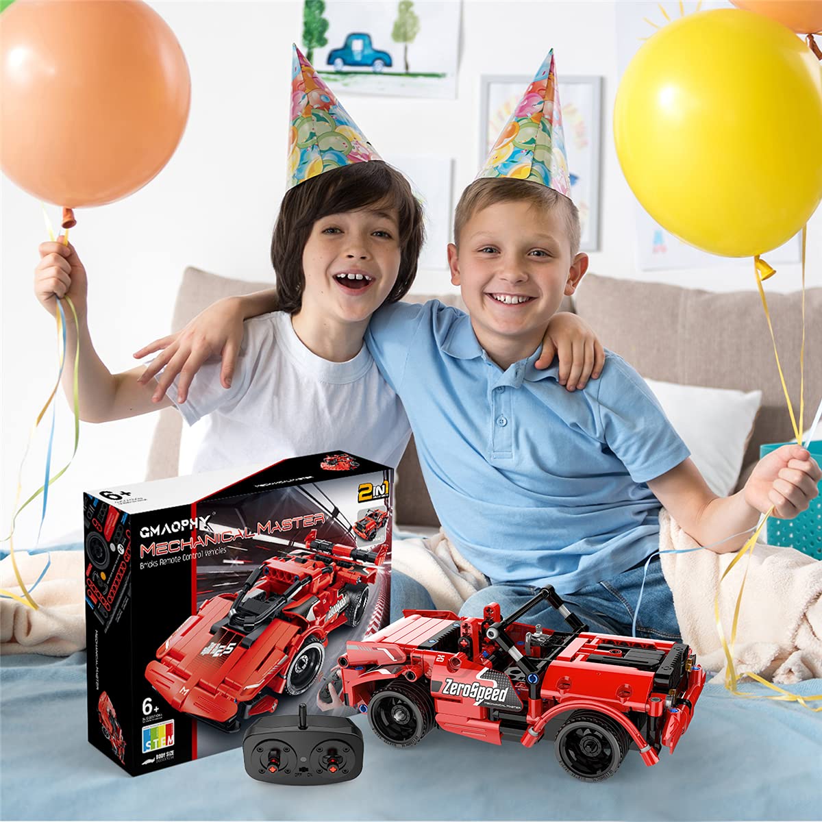GMAOPHY STEM Toy Building Toys Gifts for Age 5, 6, 7, 8, 9, 10, 11, 12 Years Old Kids Boys Girls, 2 in 1 Remote Control Racing Car Building Blocks, 351 Pcs DIY Engineering Construction Toy GMAOPHY