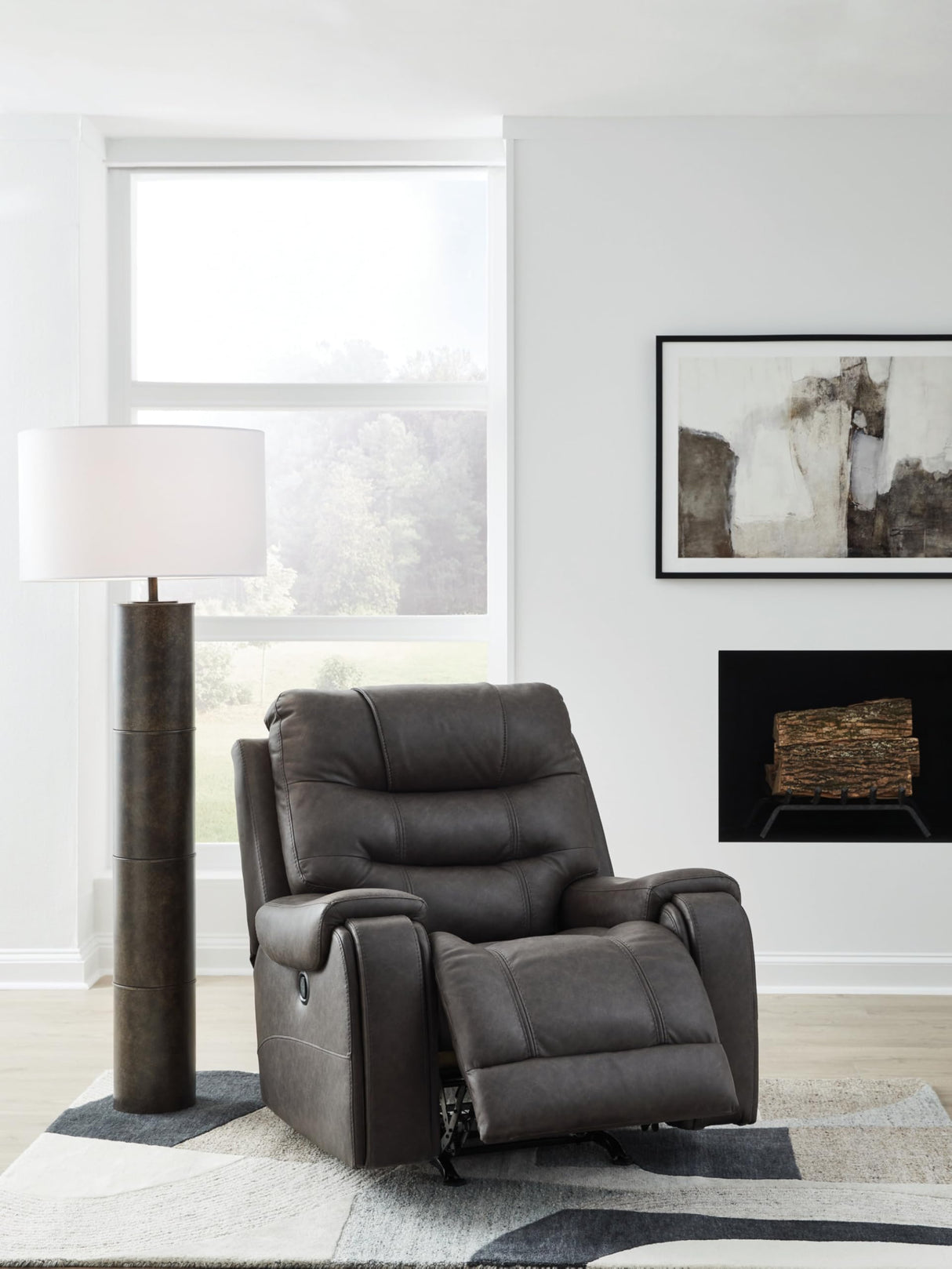 Signature Design by Ashley Trumble Modern Faux Leather Manual Rocker Recliner with Track Arms, Gray Signature Design by Ashley