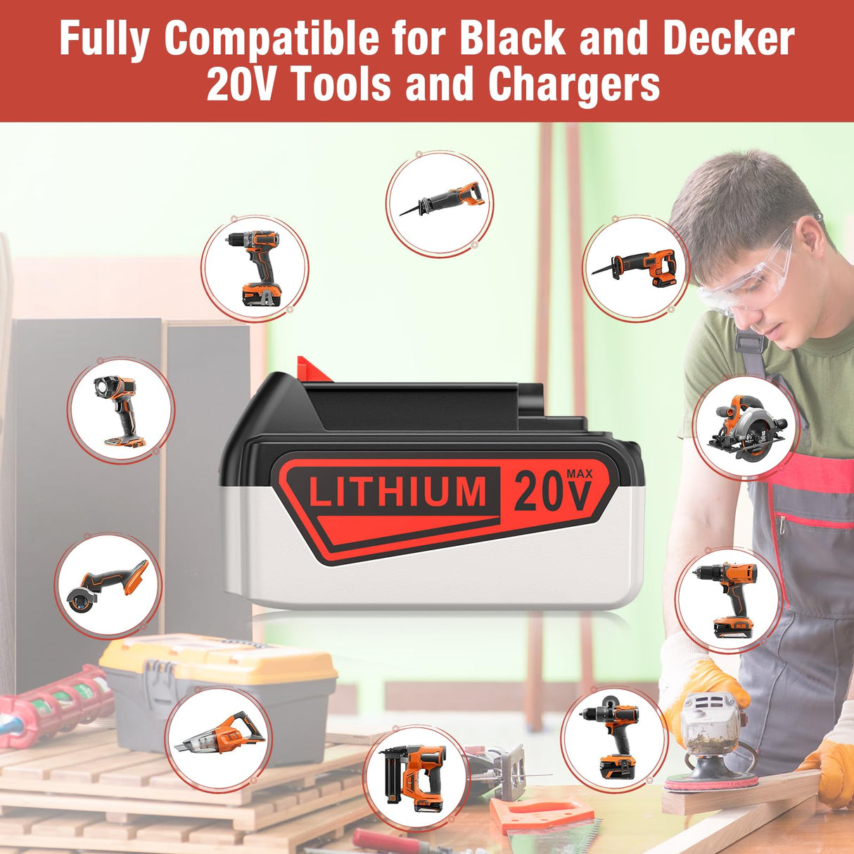 FirstPower Upgraded 7.5Ah Replacement Battery for Black and Decker 20V Lithium Battery Compatible for Black Decker 20V Battery LBXR20 LBX20 LB20 LB2X4020-OPE LBXR20B-2 LST300 LST220 FirstPower