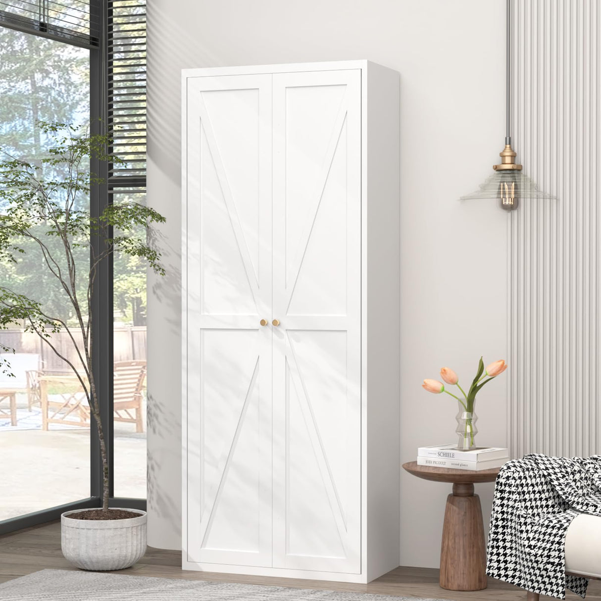 GREATMEET 71" Kitchen Pantry Storage Cabinet, Tall Storage Cabinet, Metal Food Pantry Cabinet with Doors and Shelves, Pantry Storage Cabinets, Cupboard for Garage Kitchen Laundry Room, White GREATMEET