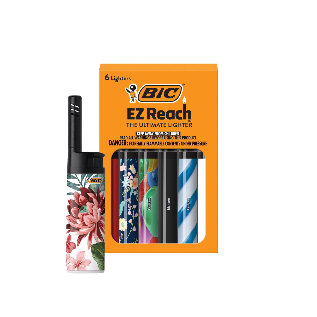 BIC EZ Reach Candle Lighter, The Ultimate Lighter with Extended Wand for Grills and Firepits (1.45-inch), Favorites Series, 6 Count Pack (Assortment of Designs May Vary) BIC