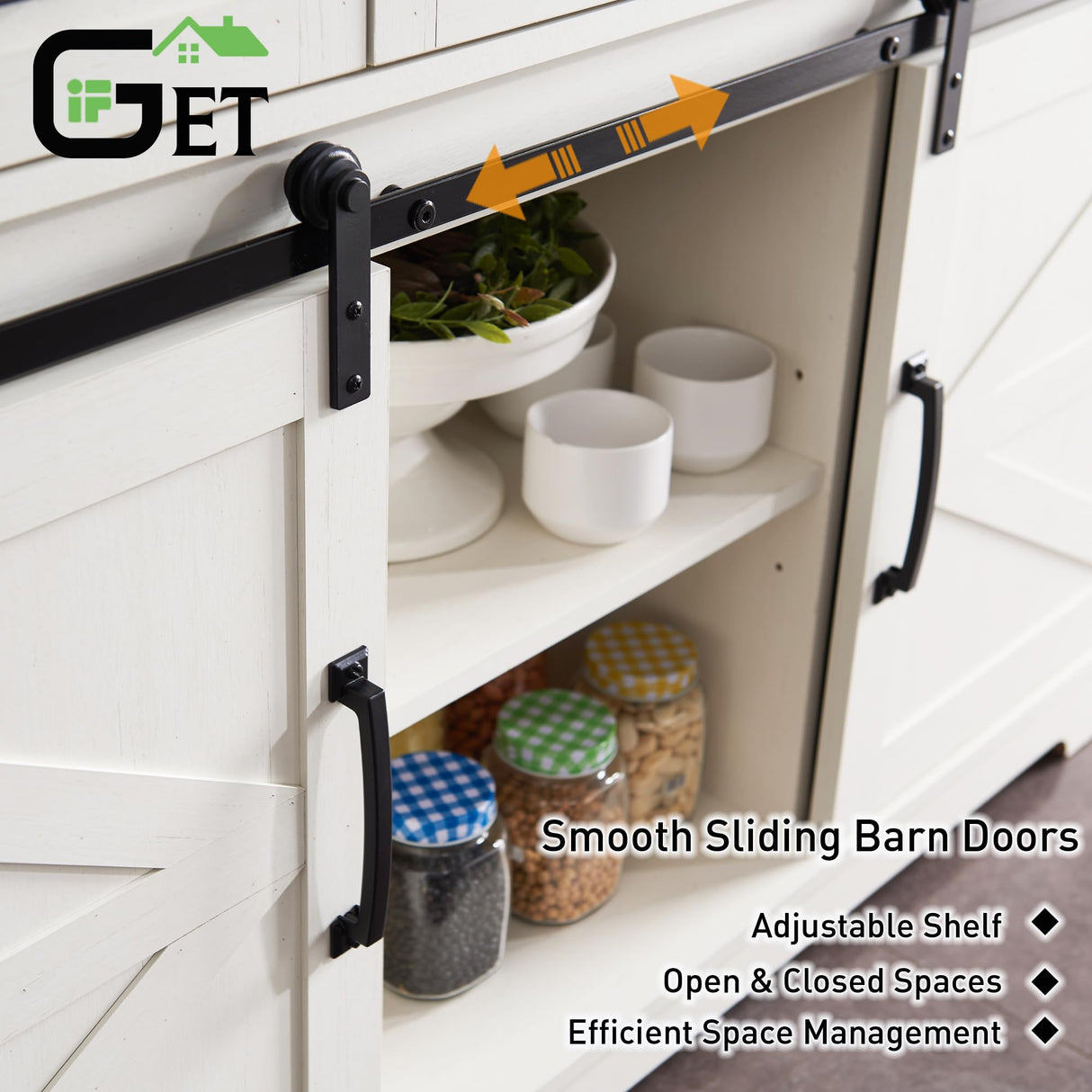 IFGET Farmhouse Buffet Cabinet, 53” Sideboard Cabinet w/3 Drawer, Rustic Storage Cabinet w/Sliding Barn Door, Coffee Bar for Dinning Room, Kitchen, Hallway, and Living Room, White IFGET