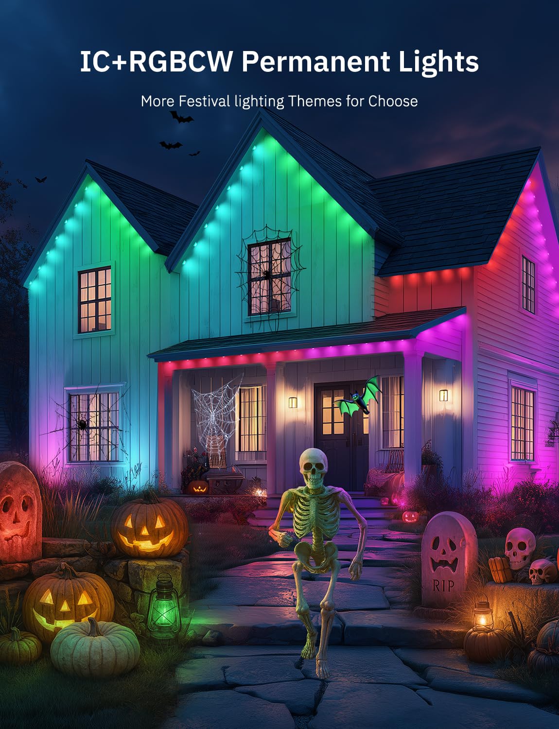 200FT Permanent Outdoor Lights, 100 Smart Waterproof IC+RGBCW LED Eaves with Warm White & Cool White, Halloween Christmas Permanent Light with 48 Scenes Mode for All Holiday Decor Party Daily Lighting lemonlovely