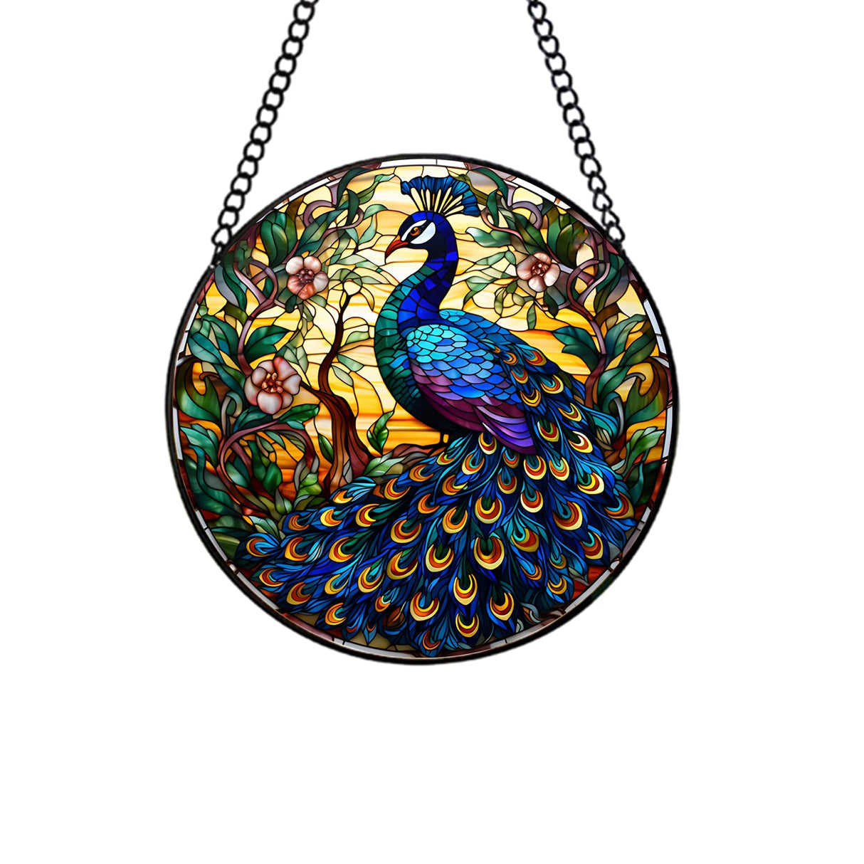 WOHAHA Peacock Stained Glass Window Hanging - 7.8'' Hand-Painted Suncatcher for Indoor/Outdoor Decor, Sun Catcher Glass Panel Wall Art Decor for Women, Couples & Animal Lovers (Blue-1) WOHAHA