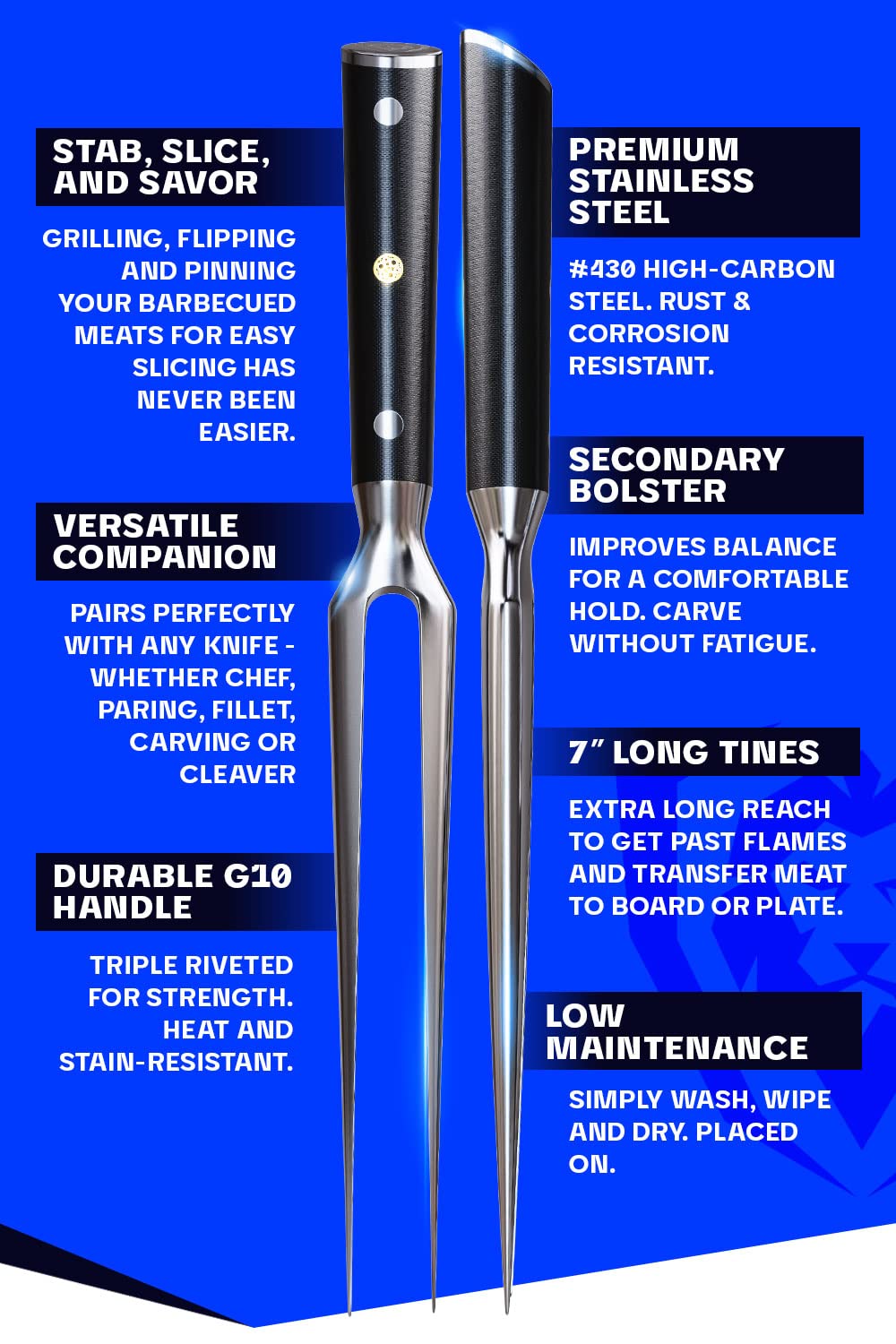 DALSTRONG Meat Fork - 7 inch - "The Impaler" - Dual-Prong Carving & BBQ Fork - High Carbon Stainless Steel - G10 Garolite Handle - Professional Barbecue Carving Fork - Kitchen Utensils Dalstrong