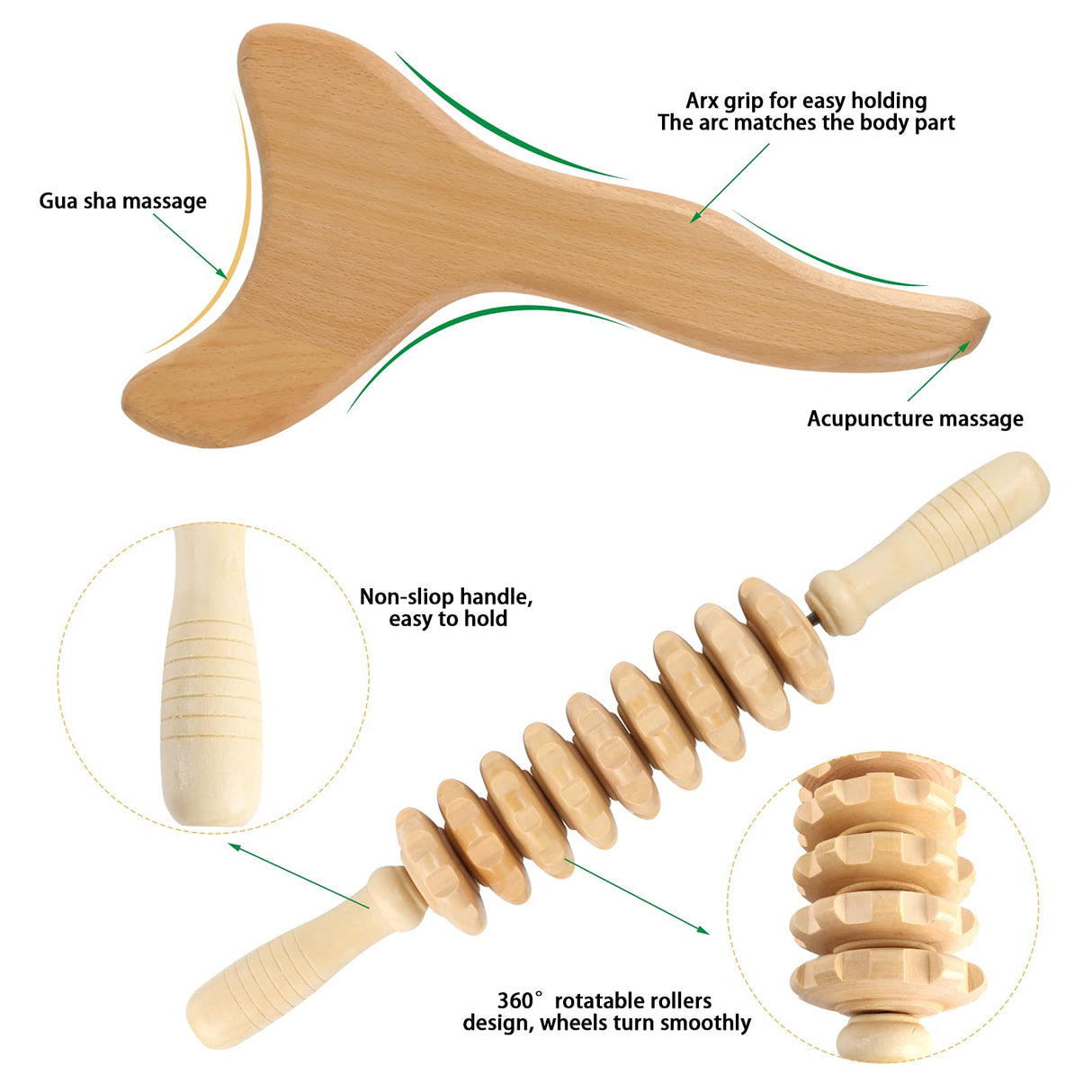 2 Pcs Wooden Gua Sha Tools Lymphatic Drainage Tool, Machomby Wood Therapy Massage Tools Manual Gua Sha Tools Anti Cellulite Massage Tool for Gua Sha Massage, Maderotherapy, Body Sculpting Machomby