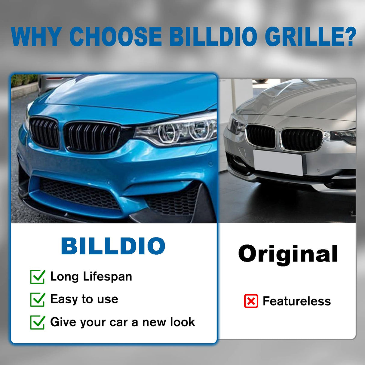 BILLDIO F30 Grille - Front Kidney Grille Double Slats Glossy Black Compatible with 2012-2018 BMW 3 series F30 F31 320i 328i 328d 330e 330i 335i 340i 328i,BMW F30 Black Kidney Grille BILLDIO