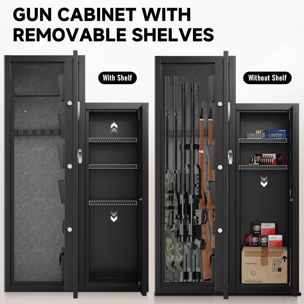 KAER 8-10 Gun Safe, Large Gun Safe for Rifles and Pistols, Quick Access Home Gun Rifle Safe and Storage Gun Locker Cabinet with 4 Pistol Pouches and Removable Shelf for Shotgun, Firearm, Ammo KAER