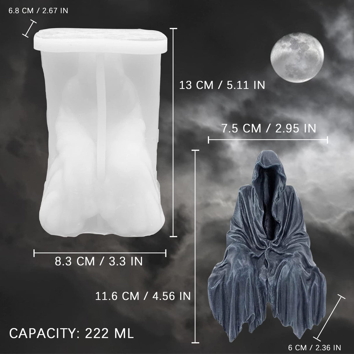 Ghost Candle Mold Halloween God of Death Resin Casting Silicone Mold for DIY Aromatherapy Candles Wax Plaster Polymer Clay Decoration ZAKVOOR