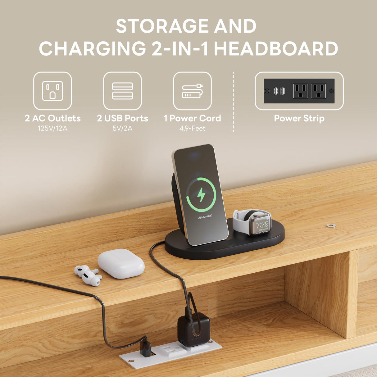 LIKIMIO Daybed with Trundle, Twin Bed Frame with Upholstered Headboard and Charging Station, Sofa Day Bed with Strong Supports for Living Room, Bedroom and Guest Room, White LIKIMIO