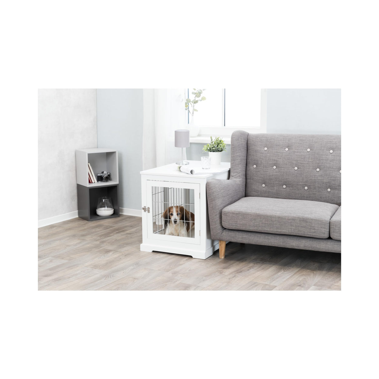 TRIXIE 29.5" Indoor Dog Crate, Wooden Crate Table for Dogs Up to 25 lb, Small Dog Kennel, Perfect in Any Room, White TRIXIE