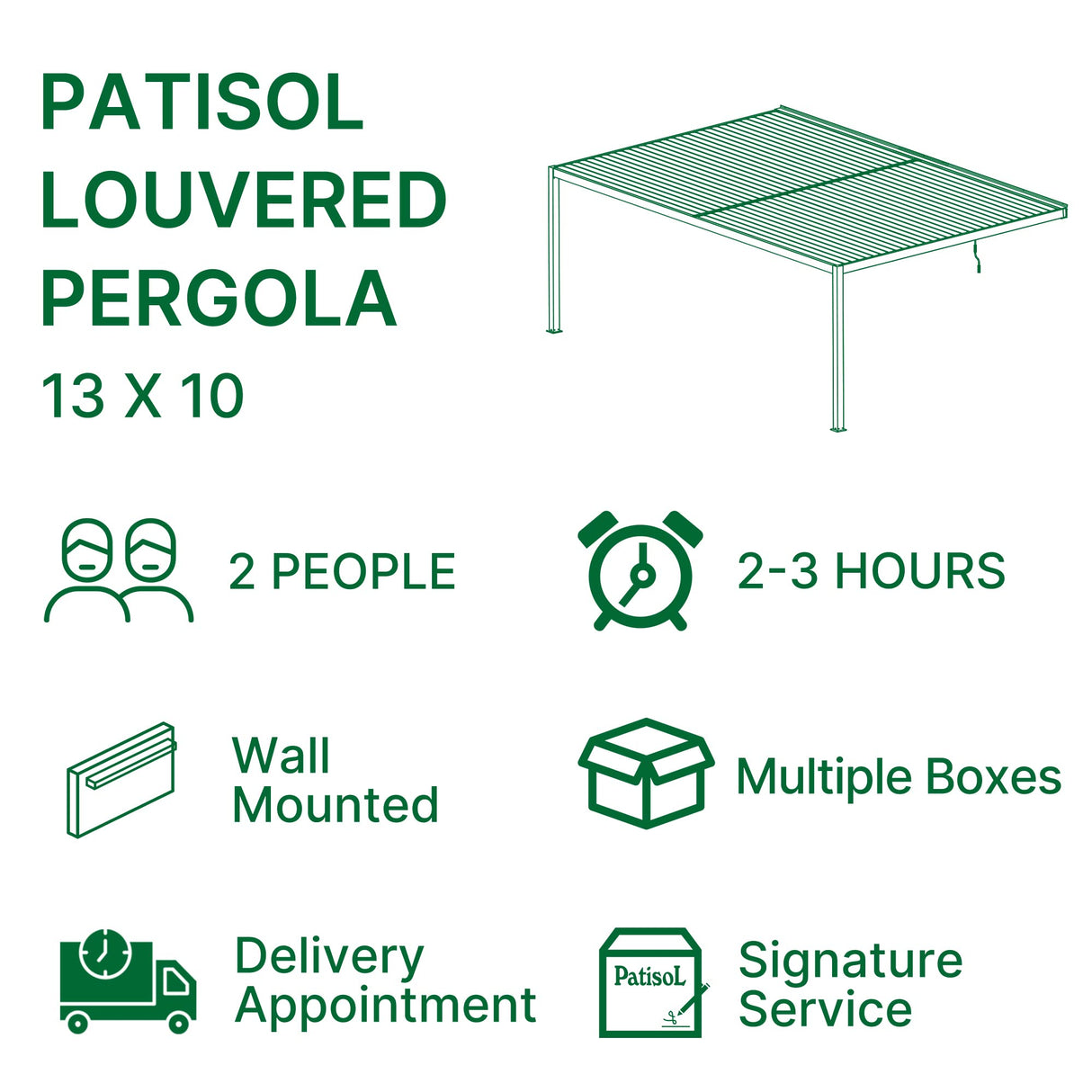 PATISOL Louvered Pergola Against The Wall Outdoor Patio 13'x10' Full Aluminum Pergola Wall Mounted Attached Adjustable Roof Hardtop Rainproof Gazebo for Deck Garden Yard Beach (Grey) Patisol