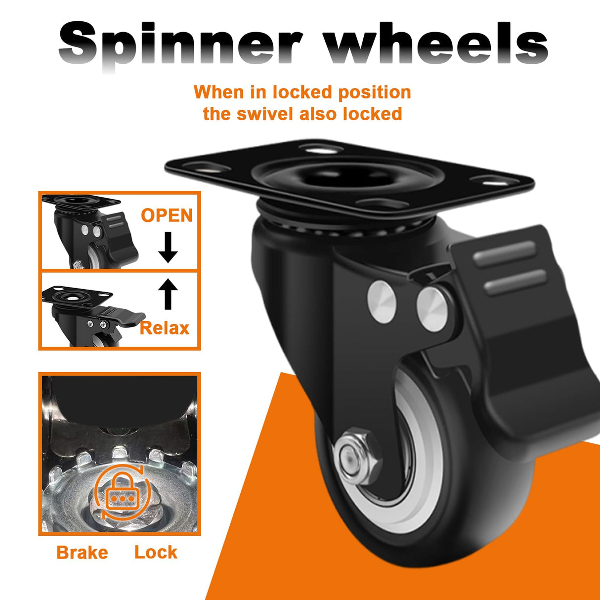 2 Inch Caster Wheels, Casters Set of 4 Heavy Duty Casters with Brake, Locking Casters with Polyurethane (PU) Wheels, Swivel Plate Castor Wheels for Cart Furniture and Workbench MSH&HCE