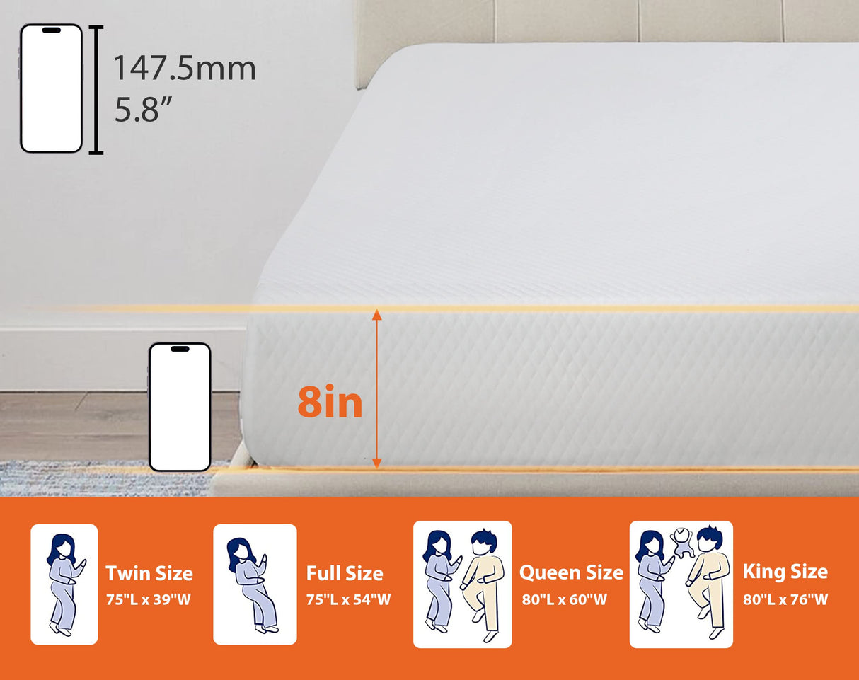 CertiPUR-US Certified Memory Foam Mattress - Full Size, 8 Inch, Cool Sleep & Pressure Relief, Fiberglass Free, in a Box Haiput Wam