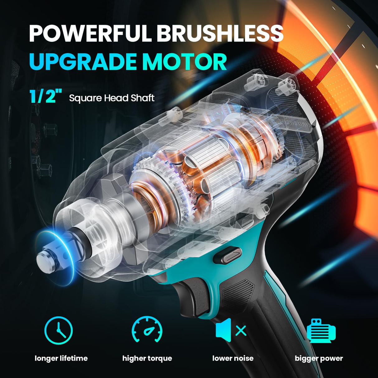 Tarlido Cordless Impact Wrench, 1000 N.m/740 FT-LBS,1/2 Inch Brushless Impact Gun,3200 RPM High Torque,Electric Impact Driver with 2x 4.0Ah Batteries, 5 Sockets Tarlido