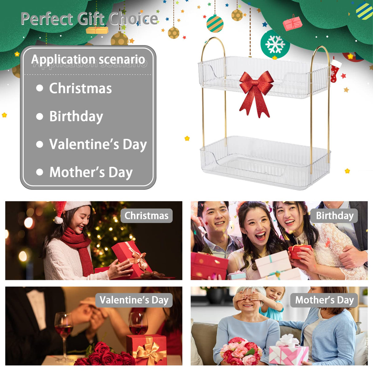 Shuang Qing 2 Tier Clear Countertop Storage - Bathroom & Kitchen Organizer, Cosmetics & Makeup Shelf, Spice Rack shuang qing