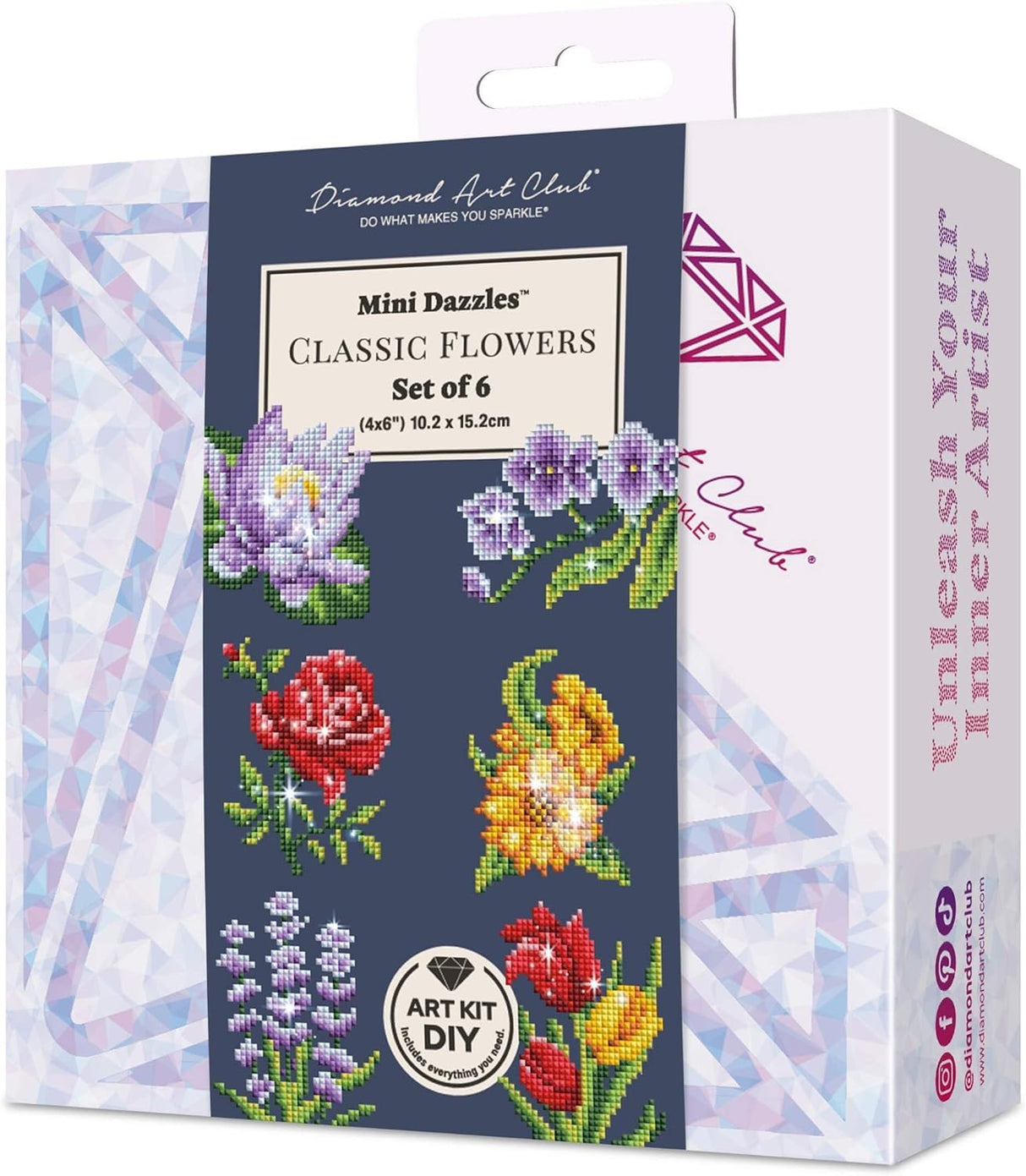 DIAMOND ART CLUB Classic Flower Mini Dazzles, Fun DIY Diamond Painting Kit for Adults, Diamond Art Canvas for Beginners, 4" x 6" (Pack of 6) DIAMOND ART CLUB