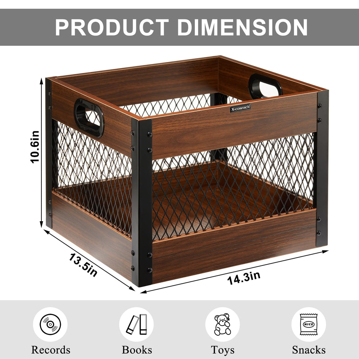 X-cosrack Vinyl Record Storage Crate, Wooden LP Album Shelf Vinyl Storage Cube Organizer Box X-cosrack