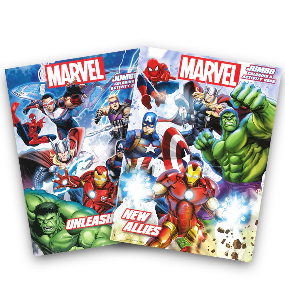 Marvel Heroes Avengers Jumbo Coloring and Activity Book Set (2 Books) WoodArtSupply