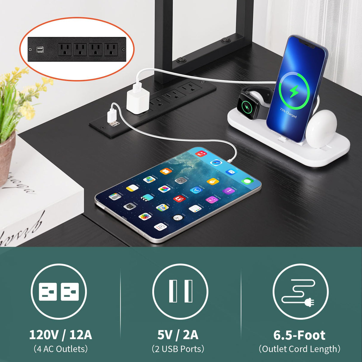 Yoobure L Shaped Desk Gaming Desk with LED Strip & Power Outlet, Reversible L-Shaped Computer Desk with Storage Shelf & Drawer, Corner Desk with Storage Bag, 2 Person Home Office Desk, Black Yoobure