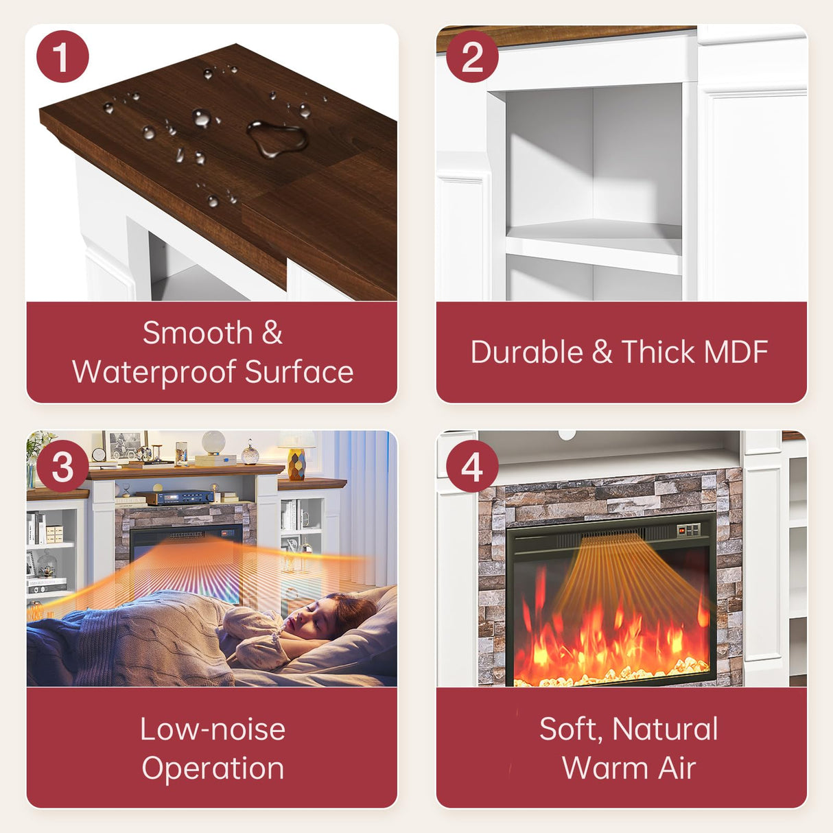 oneinmil 70" Fireplace TV Stand, Electric Fireplace with Mantel, Modern Entertainment Center with Open Storage, Remote Control, Adjustable Flame, Fire Place TV Stand for Living Room, Bedroom Oneinmil